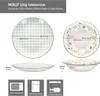 Product image showing dimensions and features of a dinnerware set. Podgląd zdjęcia produktu