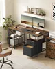 A home office setup with a desk, monitors, and accessories. Produktbild-Vorschau