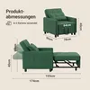 A diagram showing the dimensions of a green sofa bed in its folded and unfolded states. Anteprima dell’immagine prodotto