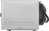 Side view of a silver appliance with a black power cord and adapter. Produktbild-Vorschau