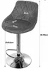 A grey bar stool with dimensions indicated by text overlays. Produktbild-Vorschau