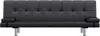 A black sofa bed with tufted cushions and silver legs, shown from the front on a white background. Produktbild-Vorschau
