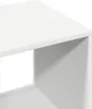 A close-up view of a white furniture item, likely a cabinet or shelf, showing the corner and an opening. Voir les images du produit