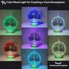 Collage of a disco ball mood light displaying different colors, with text indicating its features. Produktbild-Vorschau