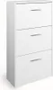 A white shoe cabinet with three drawers.