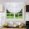 A white valance curtain with decorative trim hangs over a window in a kitchen setting. The window overlooks a green lawn and trees. The kitchen counter below the window has a sink, faucet, and a bowl of lemons. Podgląd zdjęcia produktu