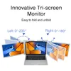 A laptop with two additional screens attached, showing different angles and folding capabilities. Produktbild-Vorschau