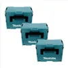 Three teal Makita toolboxes are stacked diagonally on a white background. Produktbild-Vorschau