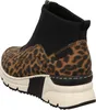 A side view of a single leopard-print ankle boot with a black neoprene upper and a thick white and black sole. Anteprima dell’immagine prodotto