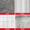 A collage of four different surface textures: stone, brushed metal, white tiles, and concrete. Produktbild-Vorschau
