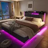 Łóżko tapicerowane Merax 160x200 cm z podświetleniem LED i Podgląd zdjęcia produktu 6