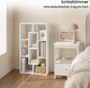 A white bookshelf with decorative items and books, placed next to a white nightstand in a bedroom setting. Produktbild-Vorschau