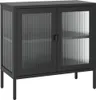 A dark gray sideboard with fluted glass doors and black metal legs, shown against a white background. Produktbild-Vorschau