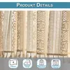 Close-up of lace curtains with decorative patterns and tassels, accompanied by icons indicating product features. Produktbild-Vorschau