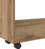 A close-up view of the bottom corner of a narrow storage cart with wheels, showing the wood-like texture and the black casters. Voir les images du produit
