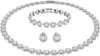 A jewelry set including a necklace, bracelet, and earrings, all made of silver-toned metal and adorned with clear crystals. Anteprima dell’immagine prodotto