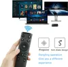 A hand holding a remote control with a Wi-Fi symbol above it, and multiple screens displaying media content in the background. Voir les images du produit