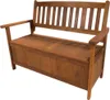 A wooden garden bench with storage. Produktbild-Vorschau