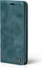 A teal-colored flip case for a smartphone, shown from the side with the cover closed. Produktbild-Vorschau