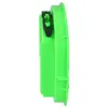 Side view of a bright green plastic object with a black attachment. Produktbild-Vorschau