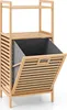 A wooden laundry basket with two shelves and a flip-down front. Voir les images du produit