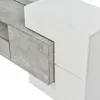 A close-up view of a modern TV stand with a marble-effect drawer partially pulled out and a glossy white cabinet. Anteprima dell’immagine prodotto