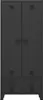 A front view of a black metal wardrobe with two doors and two drawers at the bottom. Voir les images du produit