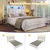 A bedroom scene featuring a bed with LED lighting and storage, with inset images showing assembly options. Produktbild-Vorschau