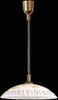 A pendant light with a bronze-colored top and a white, round shade with a black Greek key pattern. Podgląd zdjęcia produktu