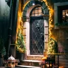 A decorated doorway with Christmas lights and trees. Podgląd zdjęcia produktu