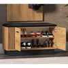A shoe cabinet with a bench seat and a mirror above it. Produktbild-Vorschau
