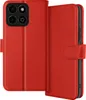 A red leather flip case for a smartphone, shown open. Produktbild-Vorschau