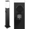 A black outdoor lamp post with a white light fixture on top and a visible electrical outlet on the side. Náhled obrázku produktu