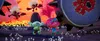 Two Trolls characters are running from monstrous creatures in a fiery landscape. Produktbild-Vorschau