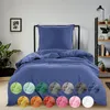 A bedroom scene with a bed dressed in blue bedding, and a selection of color swatches at the bottom. Produktbild-Vorschau