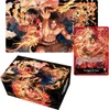 A collage of One Piece trading card game merchandise featuring characters Ace, Sabo, and Luffy surrounded by flames. Podgląd zdjęcia produktu