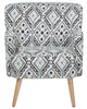 A single armchair with a patterned upholstery and wooden legs, shown from the front against a white background. Náhled obrázku produktu