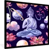 MuchoWow® MuchoWow® Gerahmtes Poster Buddha - Blau - Blumen Produktbild-Vorschau 1