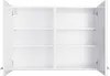 An empty white cabinet with two doors open, revealing three shelves on each side. Produktbild-Vorschau
