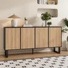 A modern sideboard with a wooden slat front is displayed in a well-lit room, placed on a patterned rug. Anteprima dell’immagine prodotto