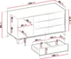 A technical drawing with dimensions of a sideboard. Náhľad obrázku produktu