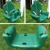 A collage of three images showing a green child's swing seat from different angles, including one image showing the swing seat disassembled. Náhled obrázku produktu