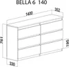 A technical drawing of a dresser with dimensions indicated. Produktbild-Vorschau