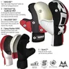 An exploded view diagram of MMA gloves showing the different layers and materials used in their construction. Voir les images du produit