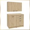 A set of kitchen cabinets, including a wall-mounted cabinet and a base cabinet with drawers and a door, displayed against a white background. Produktbild-Vorschau