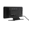 The back view of a black digital clock with buttons and a power cord. Produktbild-Vorschau
