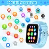 A product image showcasing a children's smartwatch with various app icons displayed around it. Produktbild-Vorschau