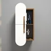 A wall-mounted shelf with a white cabinet and a walnut-colored open shelf section. Produktbild-Vorschau