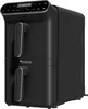 A black TurboTronic air fryer with two chambers is shown from a three-quarter angle against a white background. Náhľad obrázku produktu