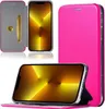 A pink flip case for an iPhone 13 mini is shown from multiple angles, with the phone inside and displayed separately. Produktbild-Vorschau